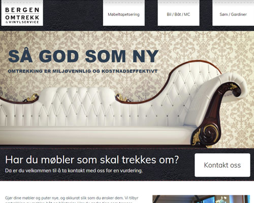 A screenshot from the website with a title: As good as new. And a fancy white couch with wood base and details